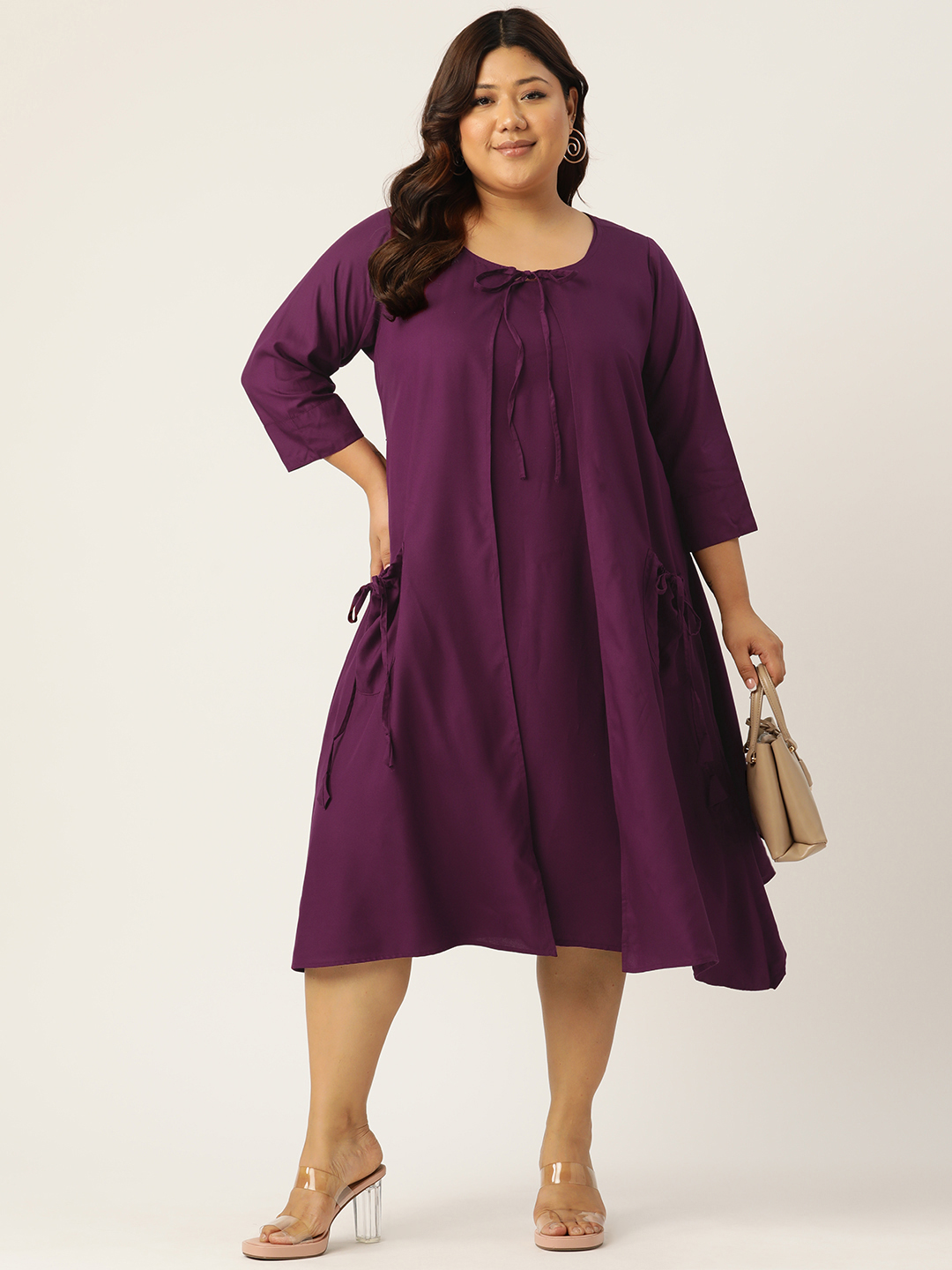 Women's Plus Size Plum Solid Color Woven A-Line Clothing Set