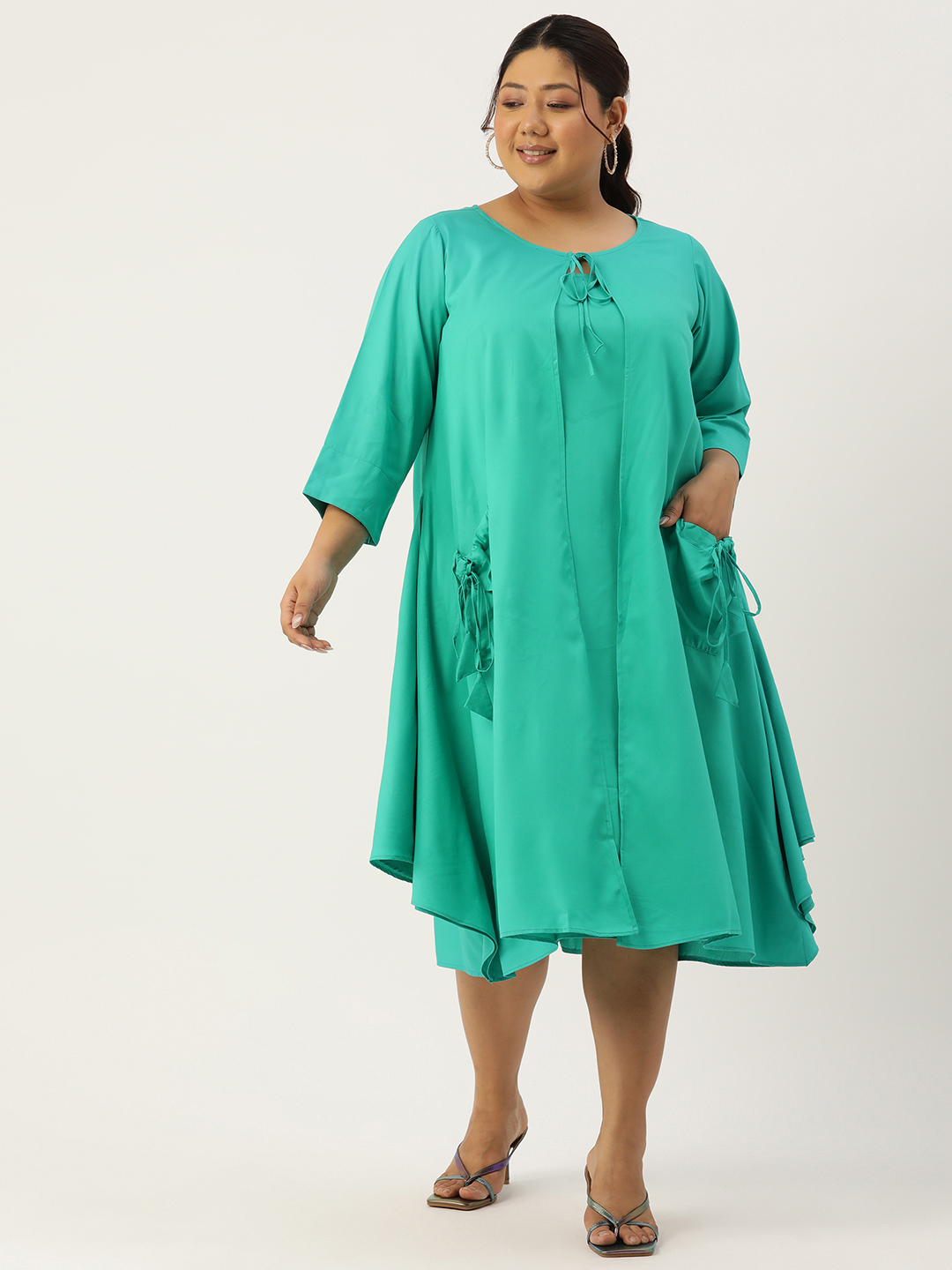 Women's Plus Size Teal Solid Color Woven A-Line Clothing Set