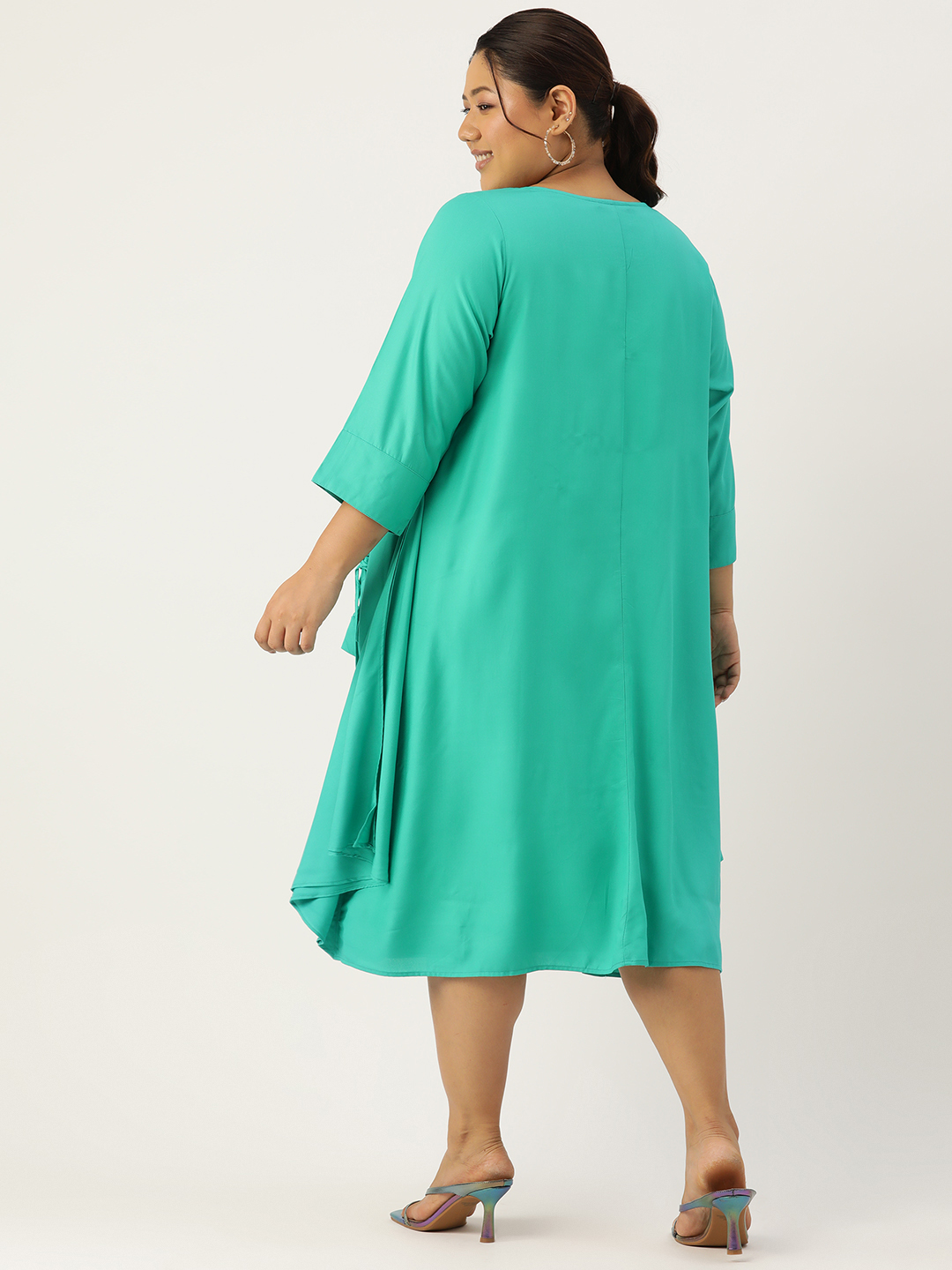 Women's Plus Size Teal Solid Color Woven A-Line Clothing Set