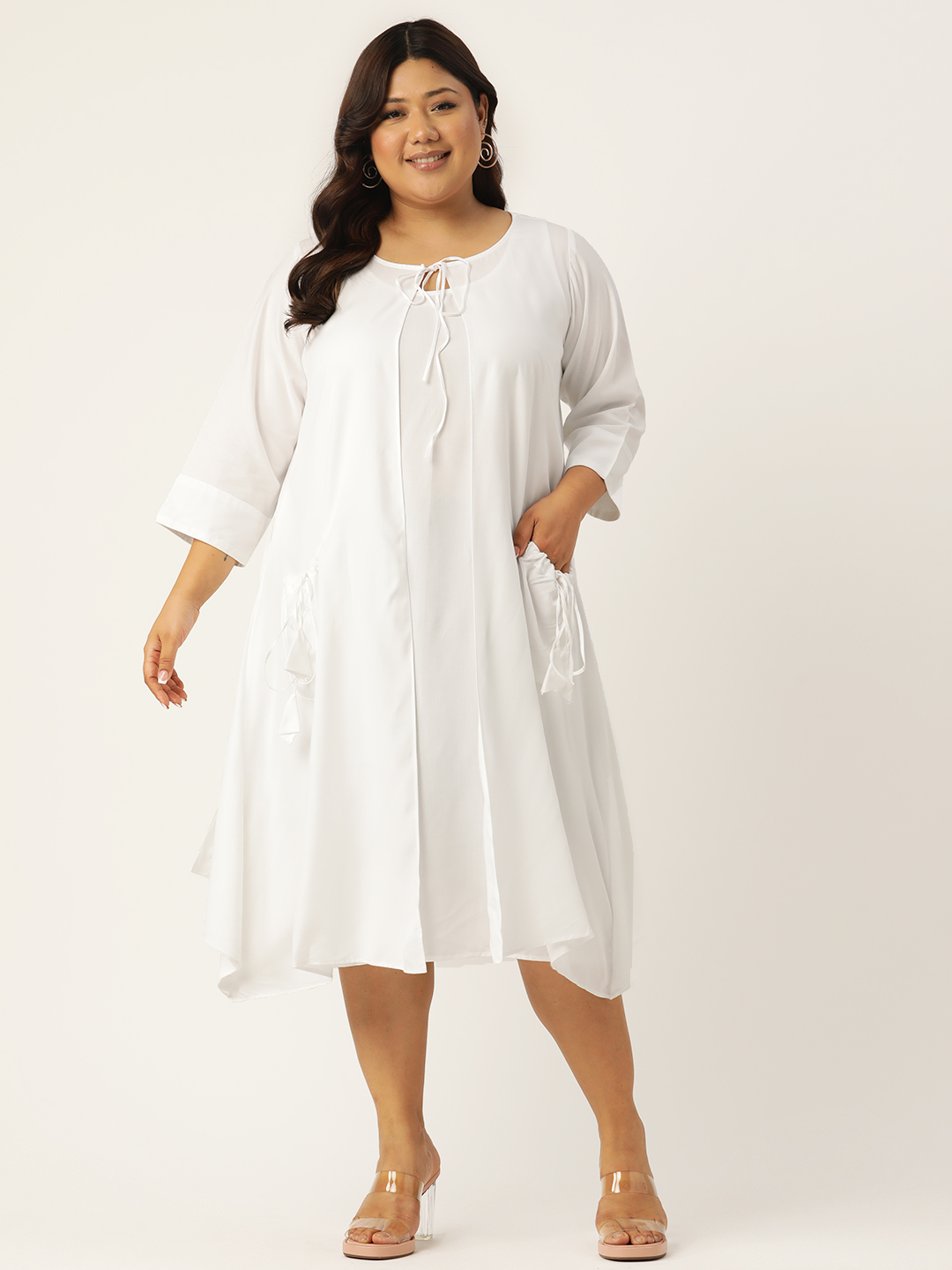 Women's Plus Size White Solid Color Woven A-Line Clothing Set