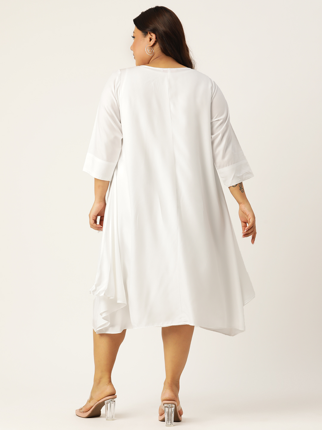 Women's Plus Size White Solid Color Woven A-Line Clothing Set