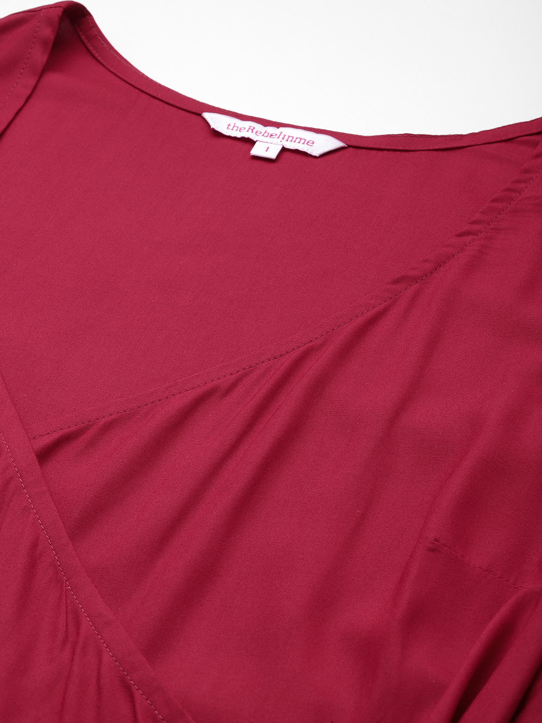 Women's Plus Size Maroon Solid Color Woven A-Line Wrap Midi dress