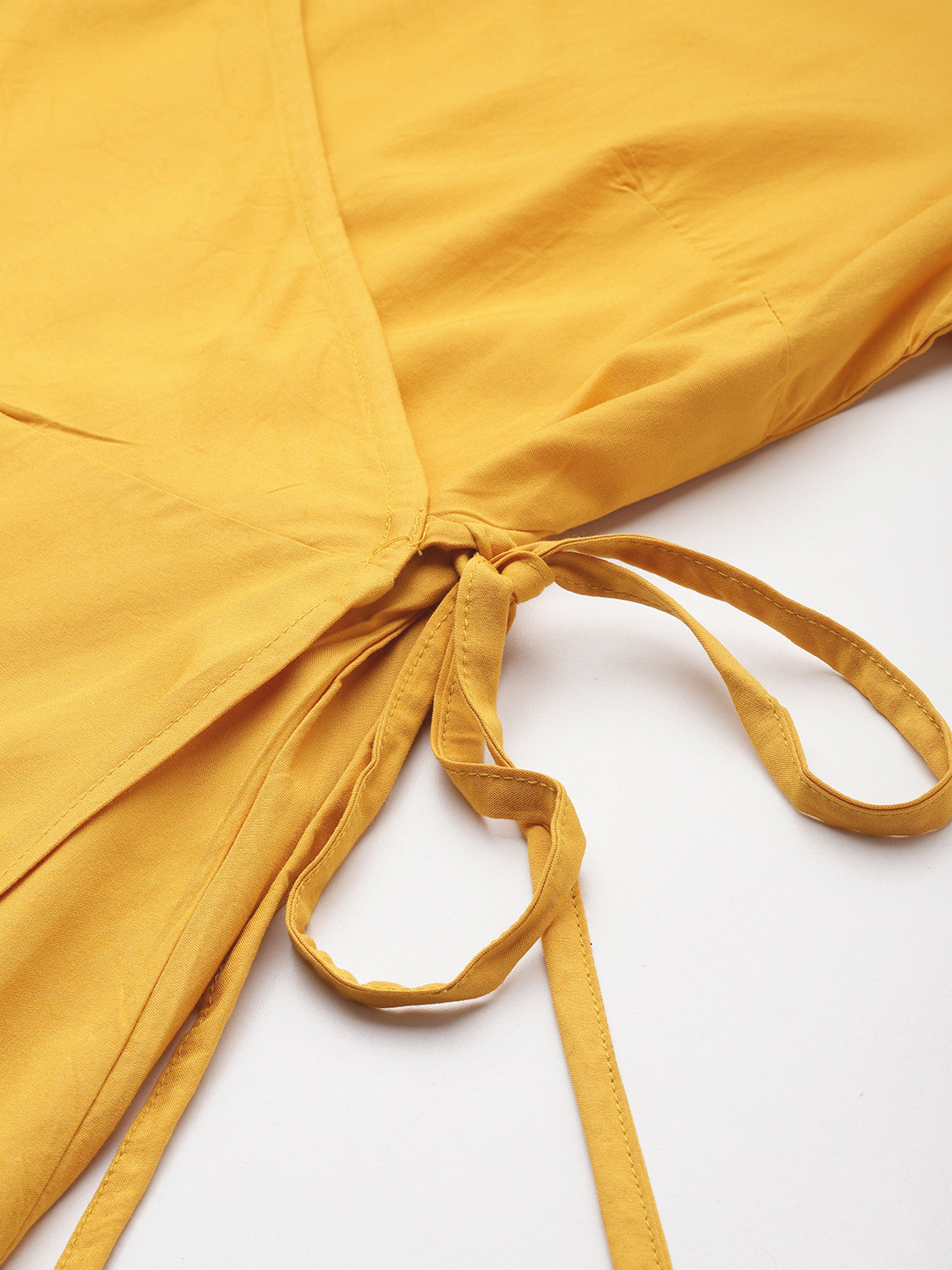 Women's Plus Size Mustard Solid Color Woven A-Line Wrap Midi dress