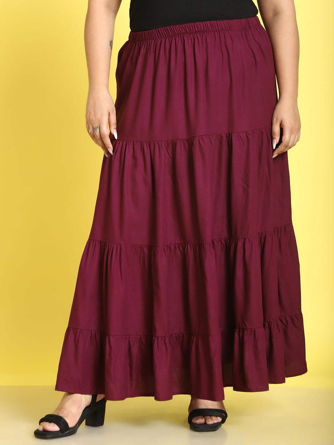 Women's Plus Size Plum Solid Color Maxi A-Line Skirt