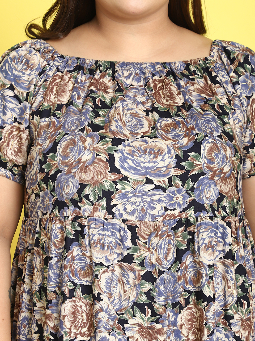 Women's Plus Size Navy rose Floral printed A-Line Maxi dress