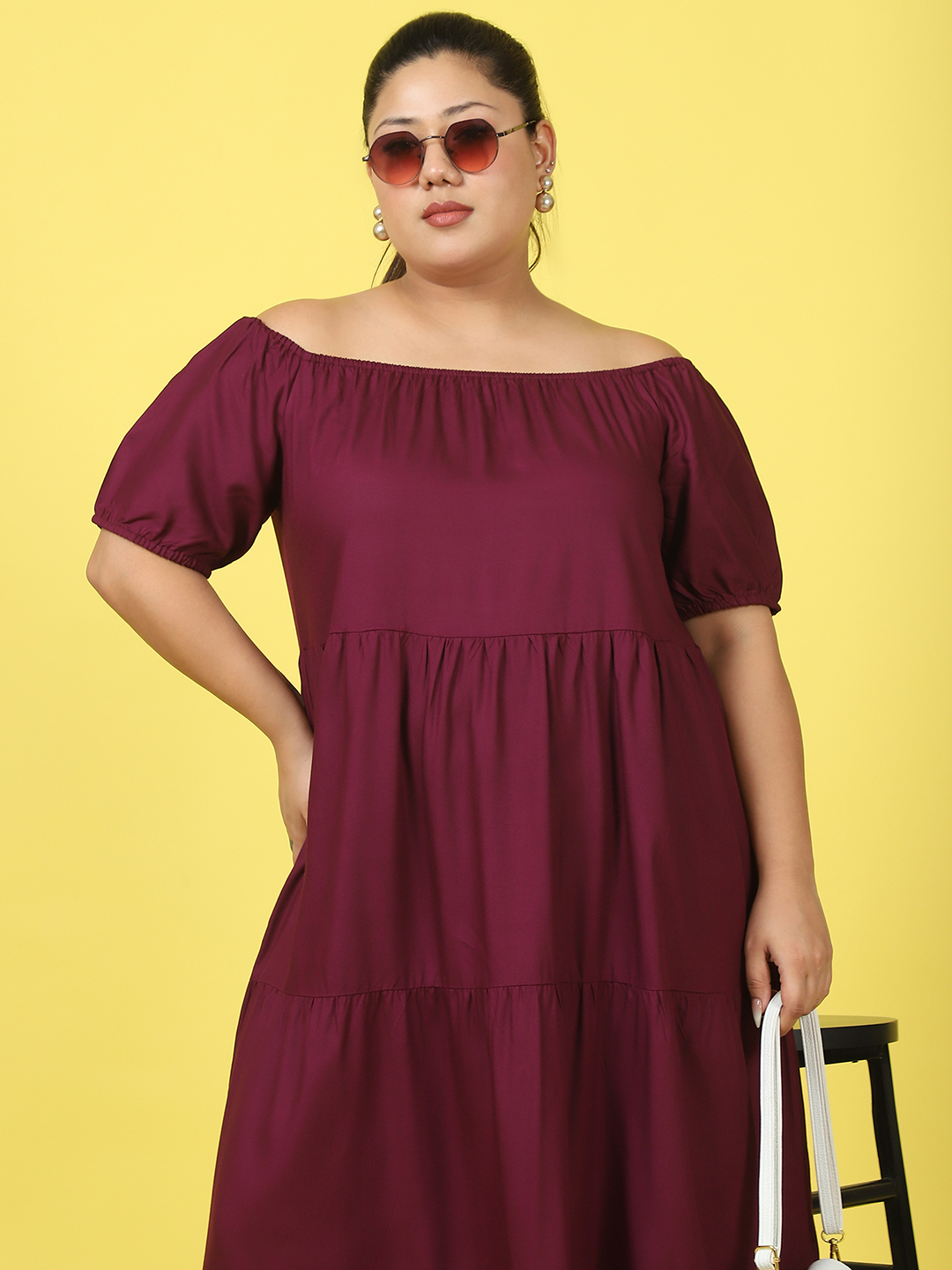 Women's Plus Size Plum solid color A-Line Maxi dress