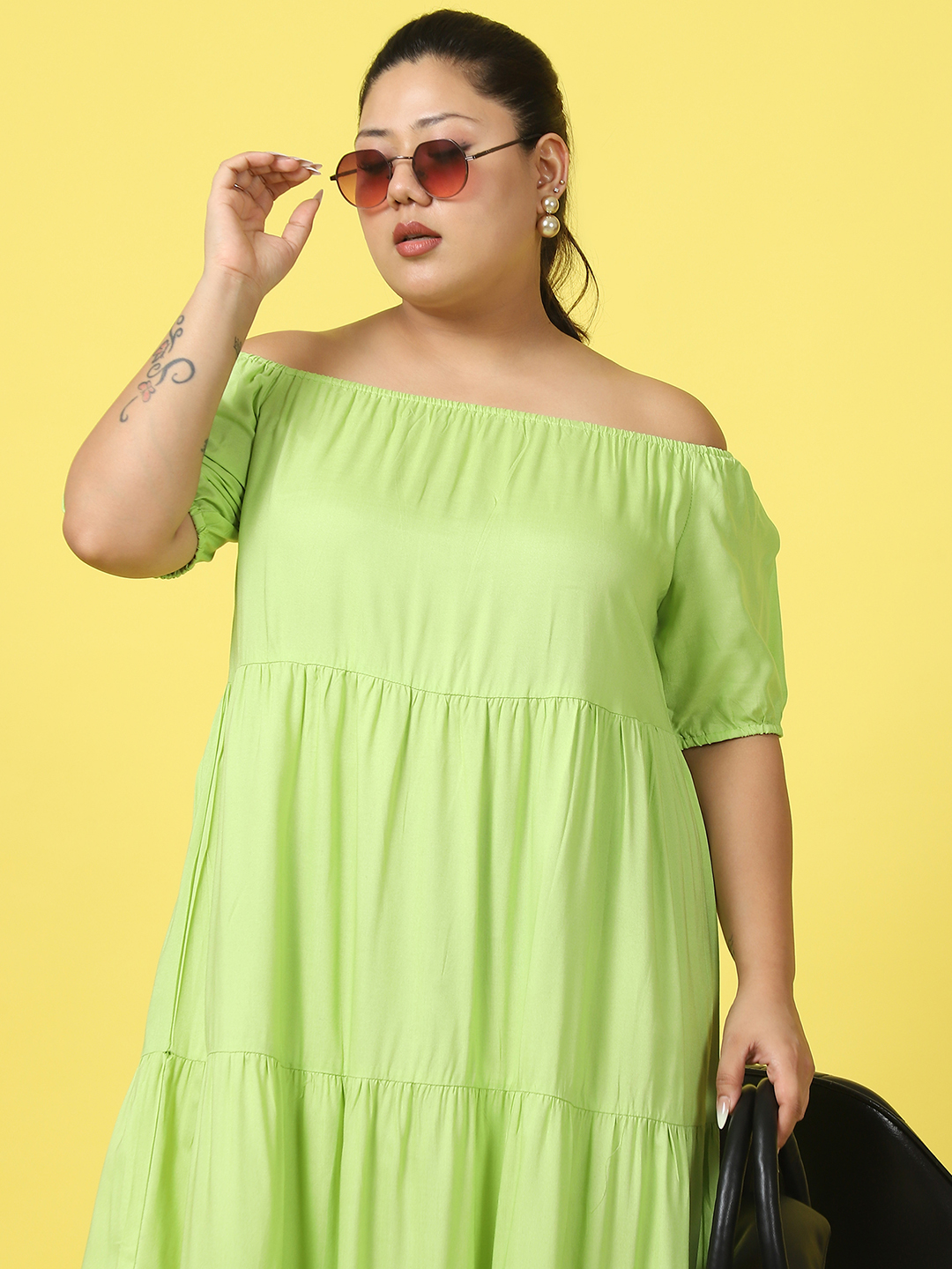 Women's Plus Size Green solid color A-Line Maxi dress