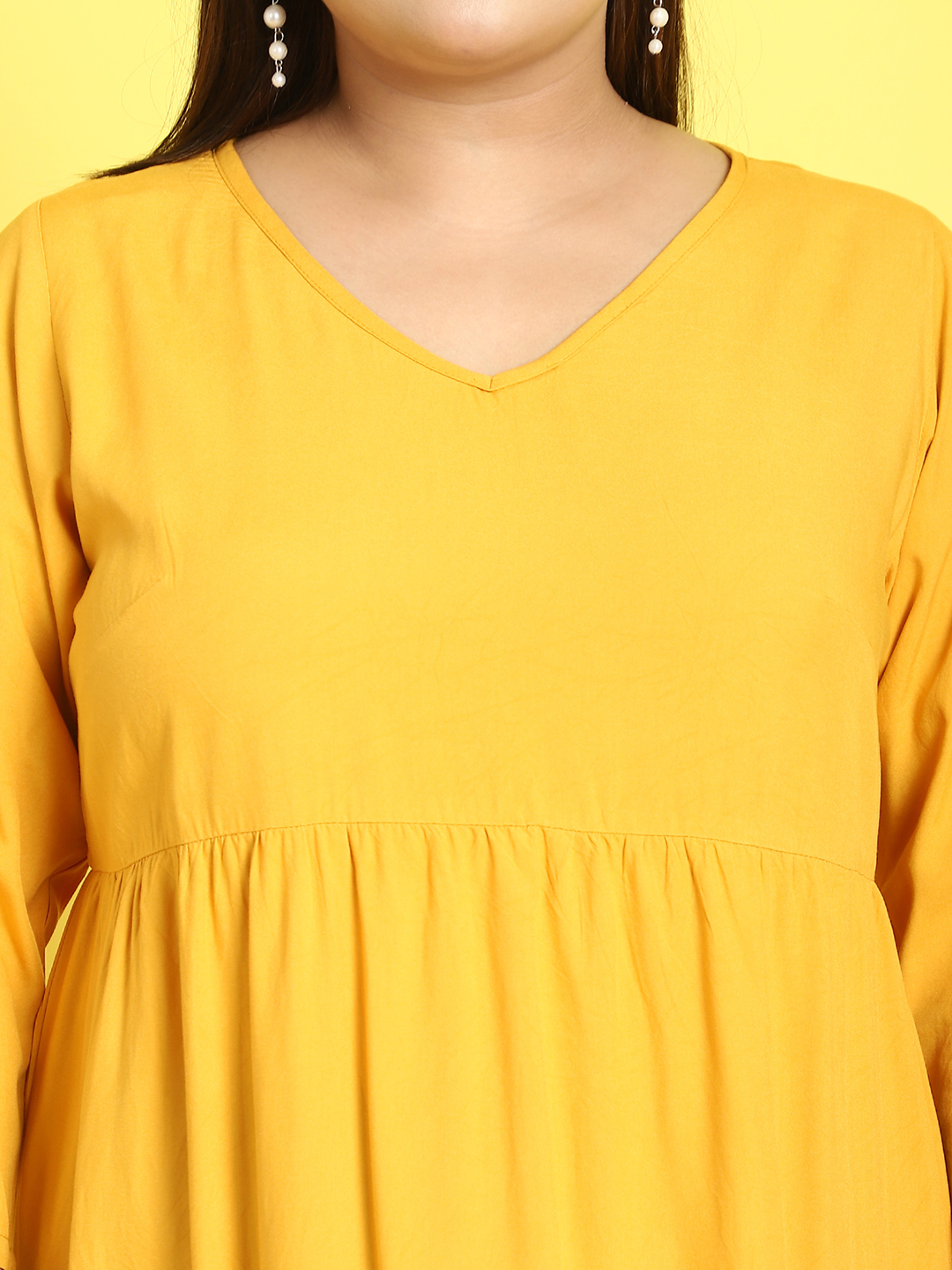 Women's Plus Size Yellow Solid Color A-Line Midi dress