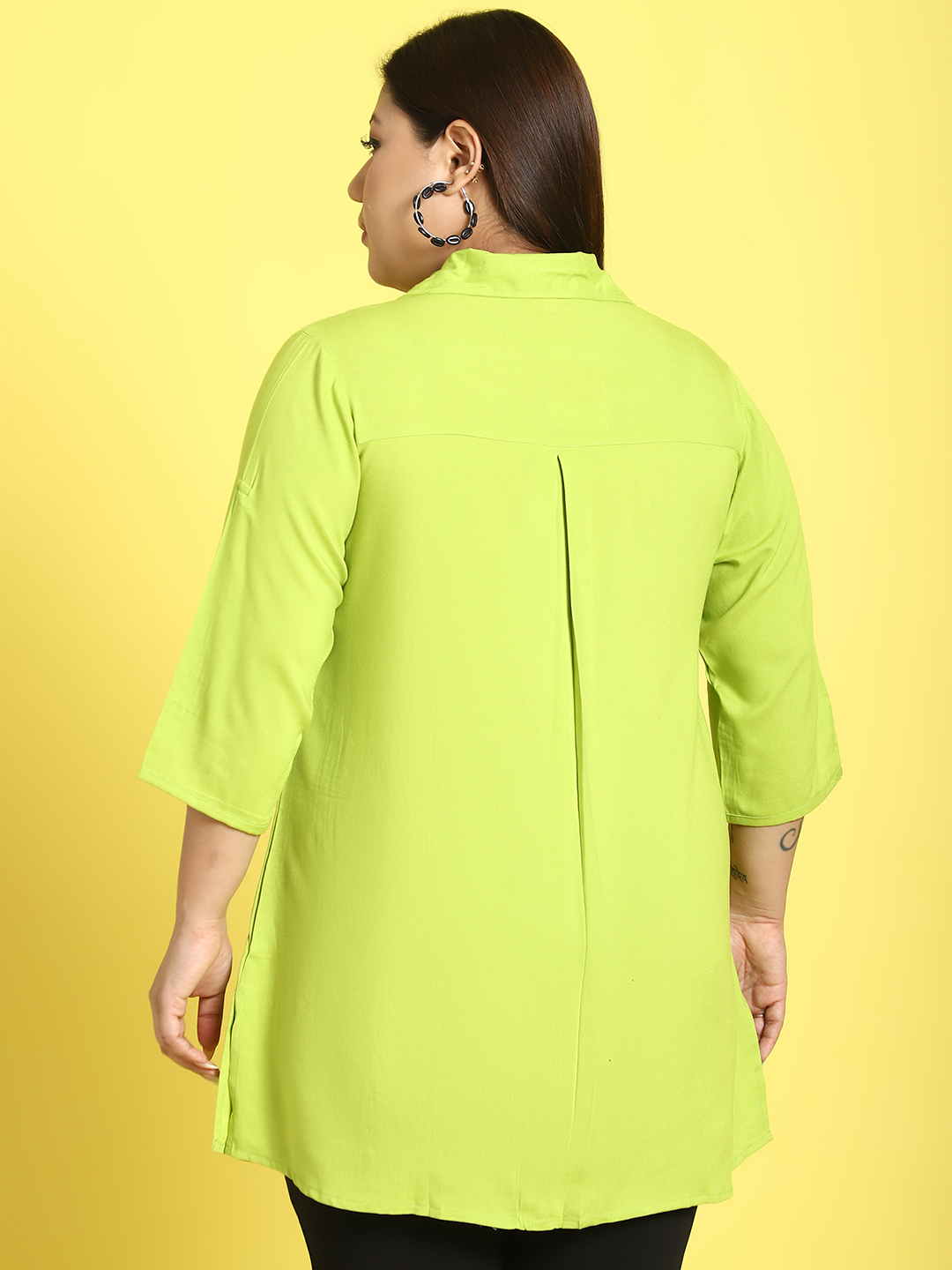 Women's Plus Size Green Solid Color woven casual shirt