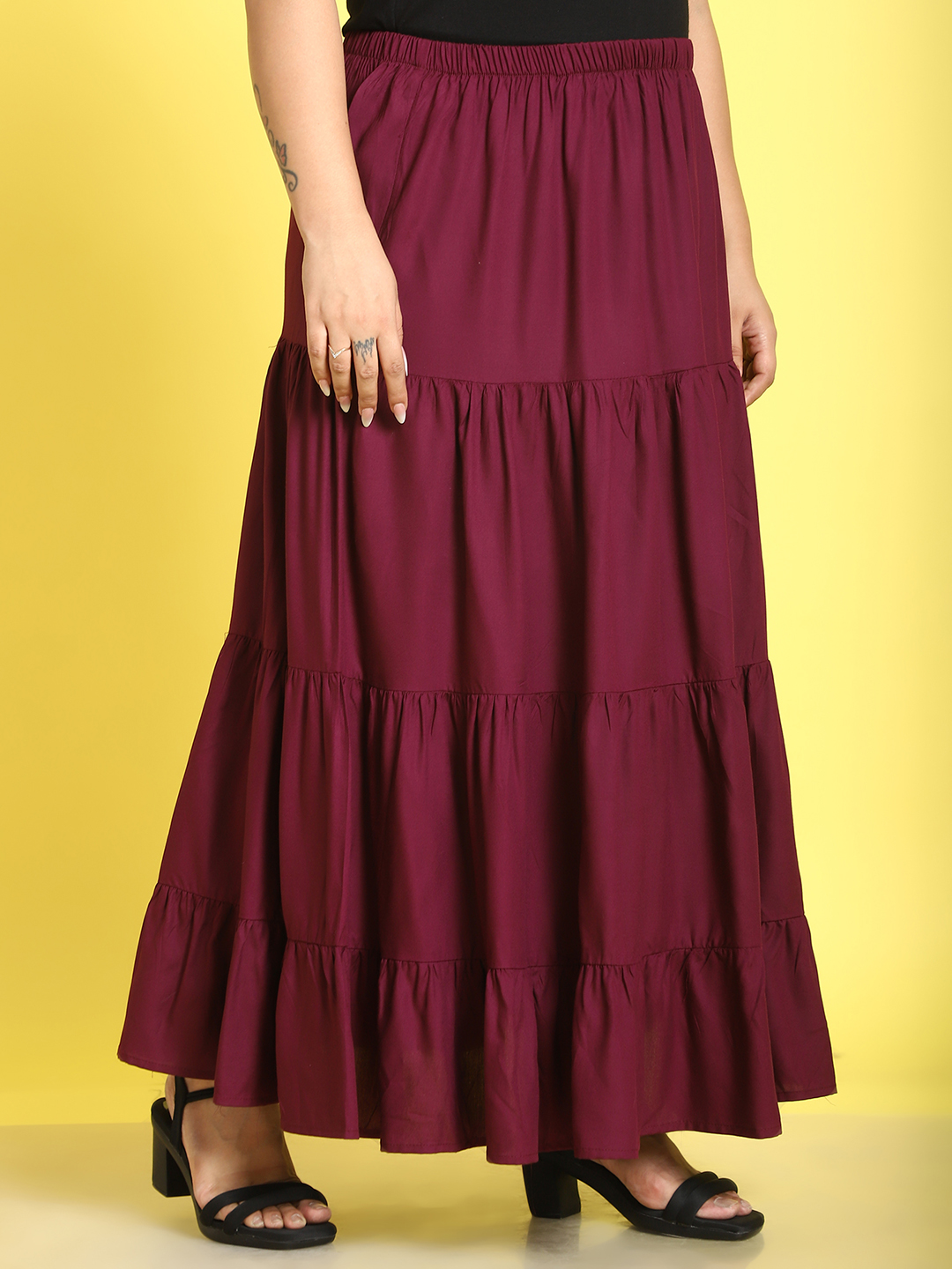Women's Plus Size Plum Solid Color Maxi A-Line Skirt