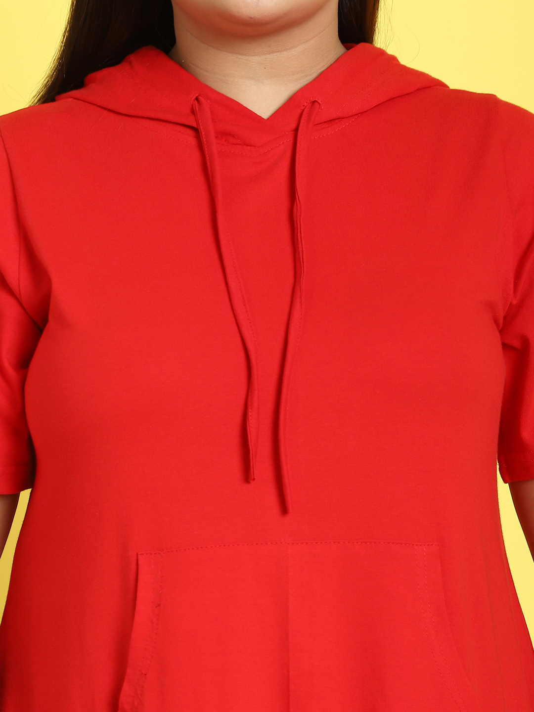 Women's Plus Size Red Solid Color Cotton Knitted A-Line Dress