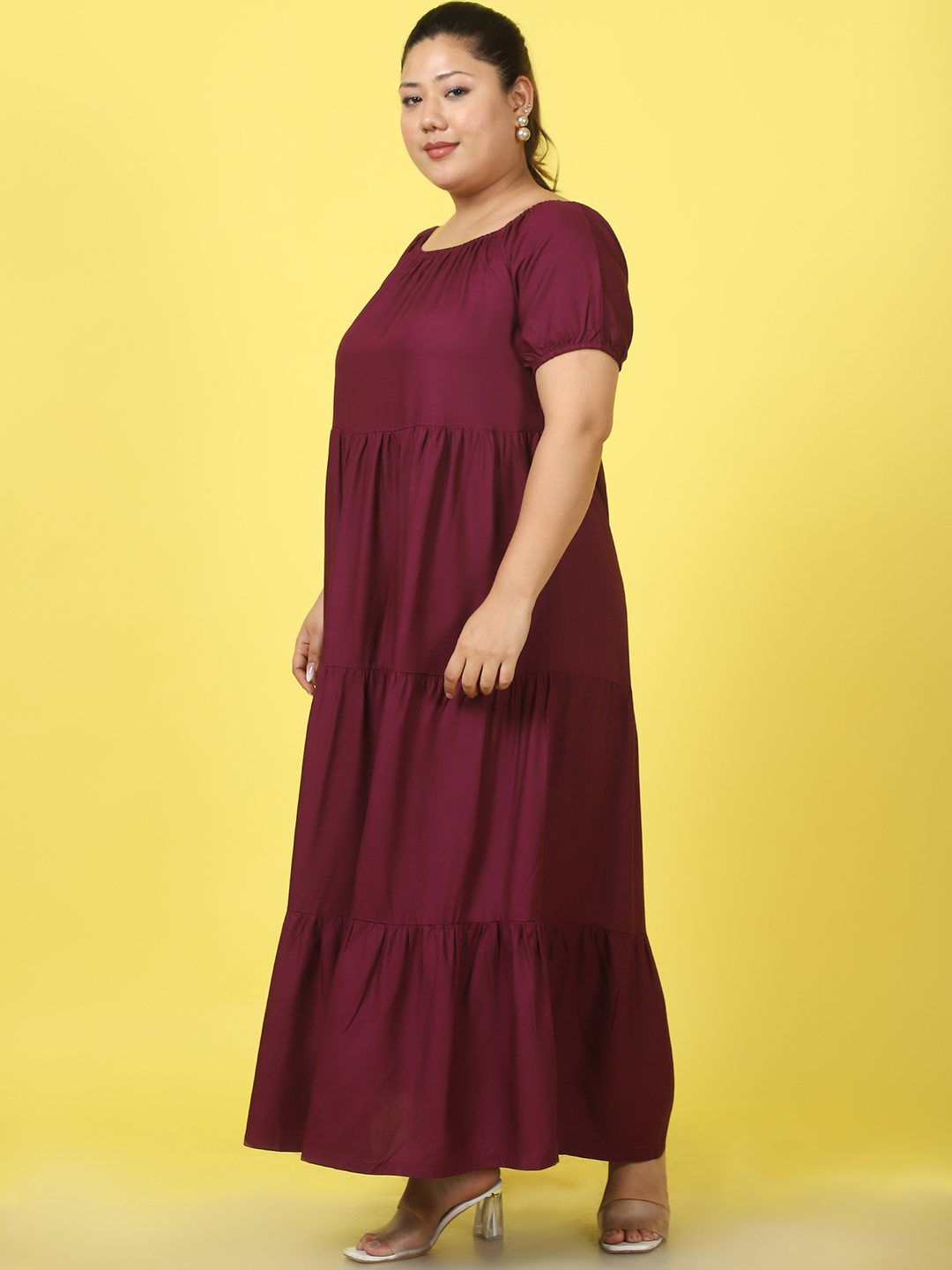Women's Plus Size Plum solid color A-Line Maxi dress