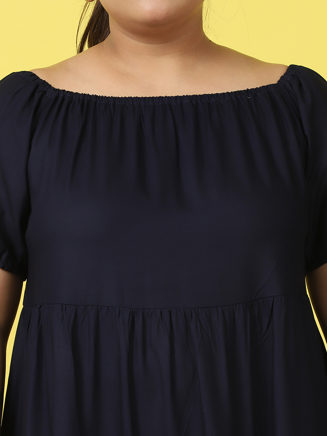 Women's Plus Size Navy Blue solid color A-Line Maxi dress