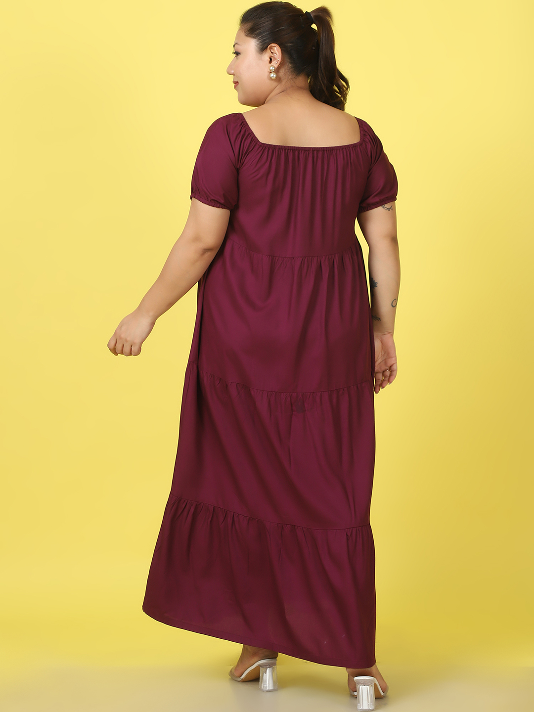 Women's Plus Size Plum solid color A-Line Maxi dress