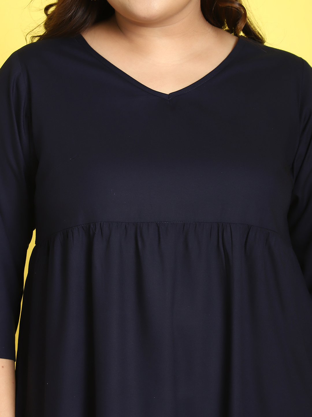 Women's Plus Size Navy Blue Solid Color A-Line Midi dress