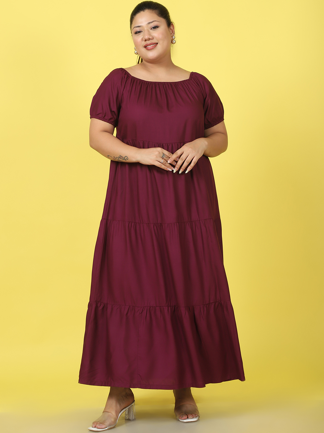 Women's Plus Size Plum solid color A-Line Maxi dress