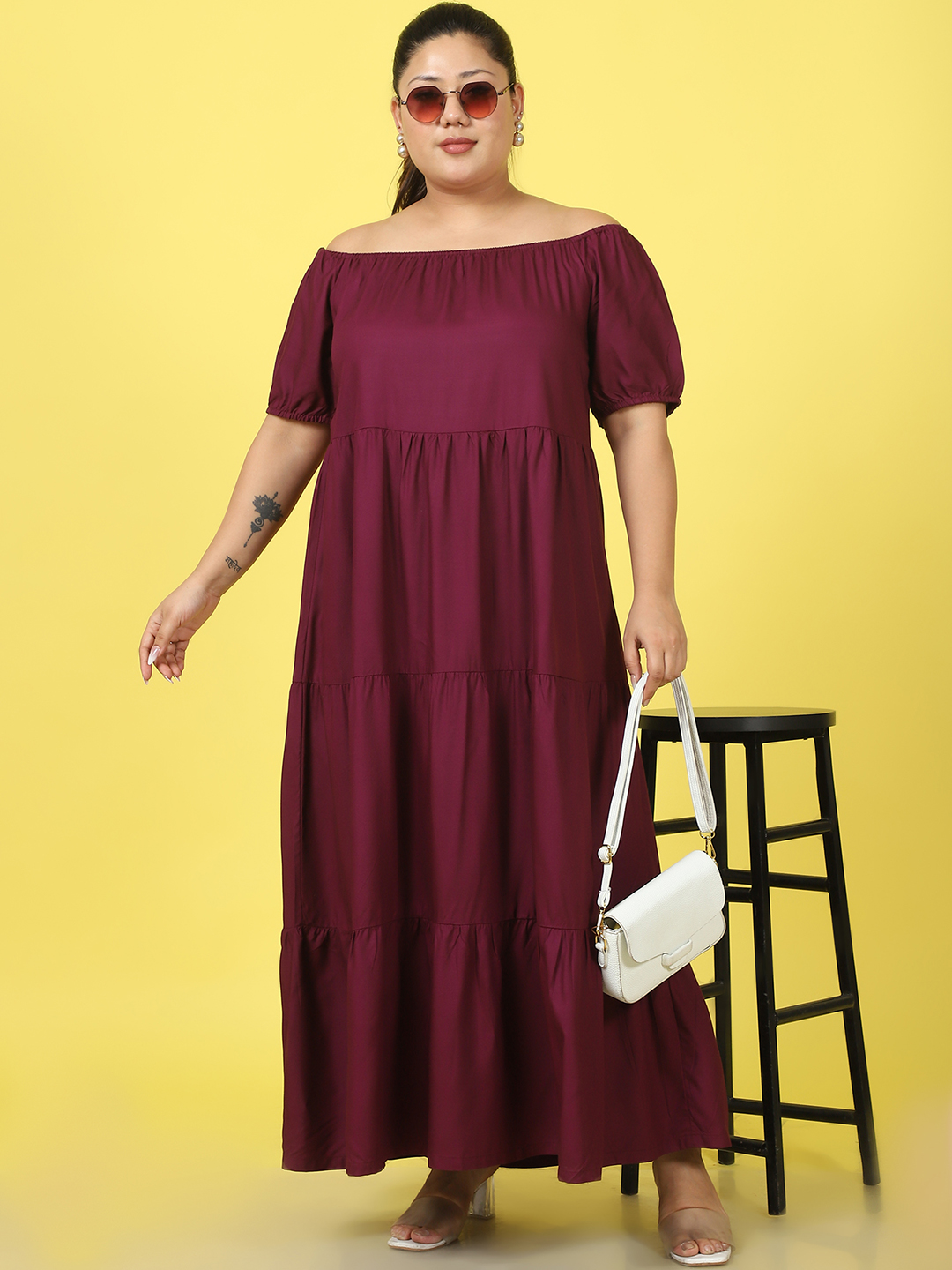 Women's Plus Size Plum solid color A-Line Maxi dress