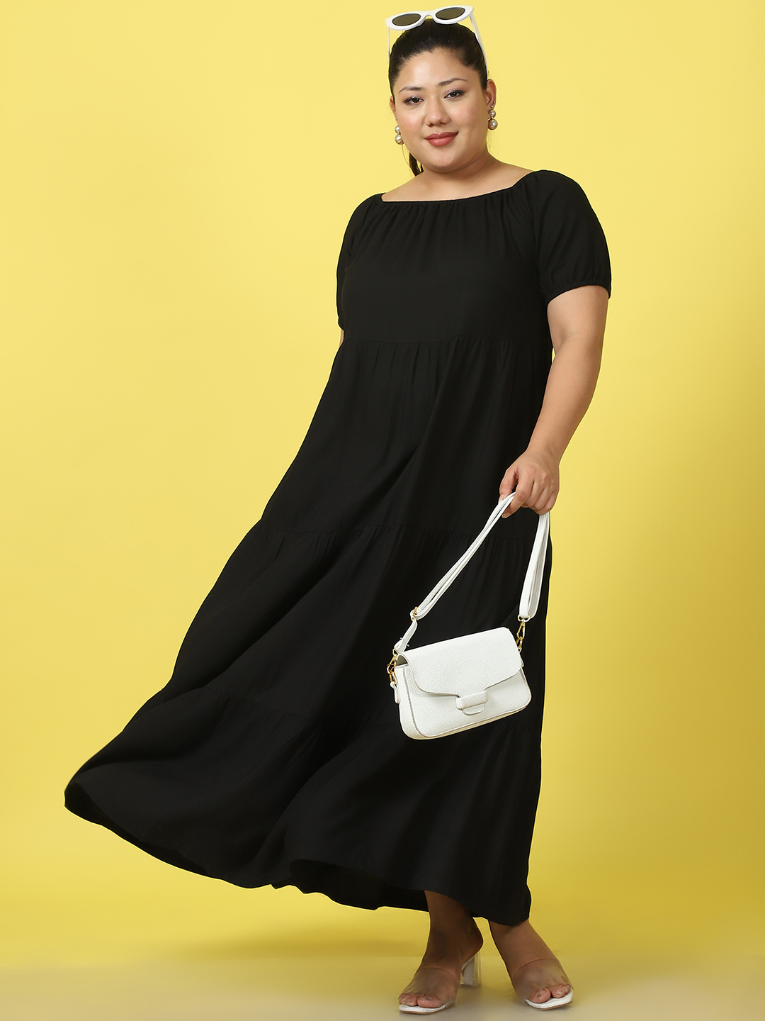 Women's Plus Size Black solid color A-Line Maxi dress
