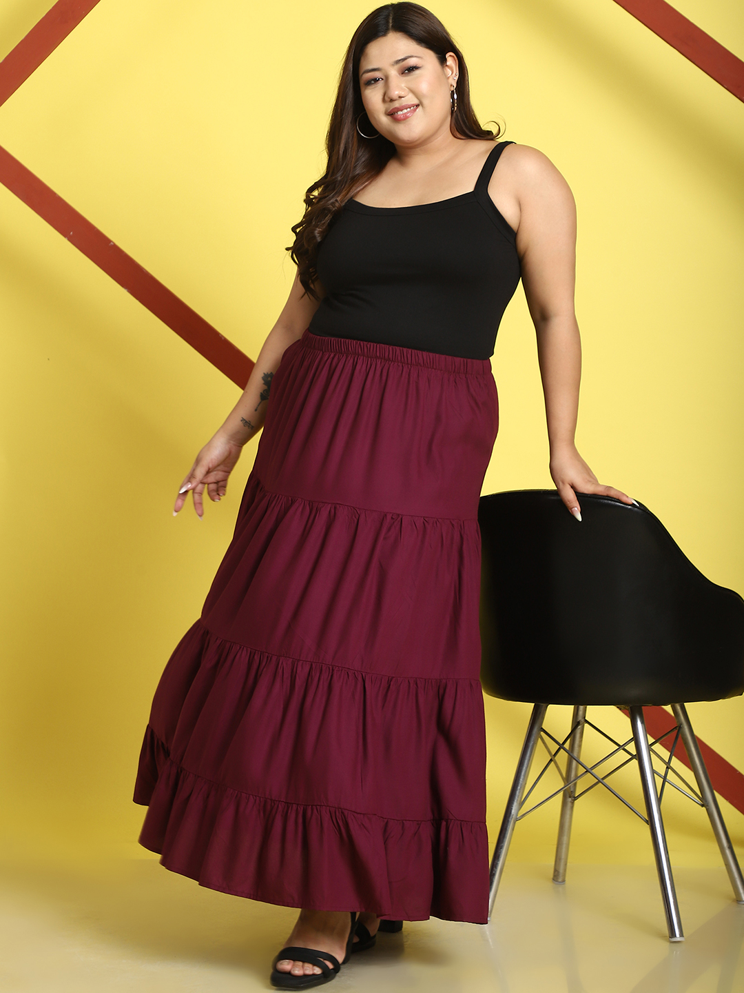 Women's Plus Size Plum Solid Color Maxi A-Line Skirt