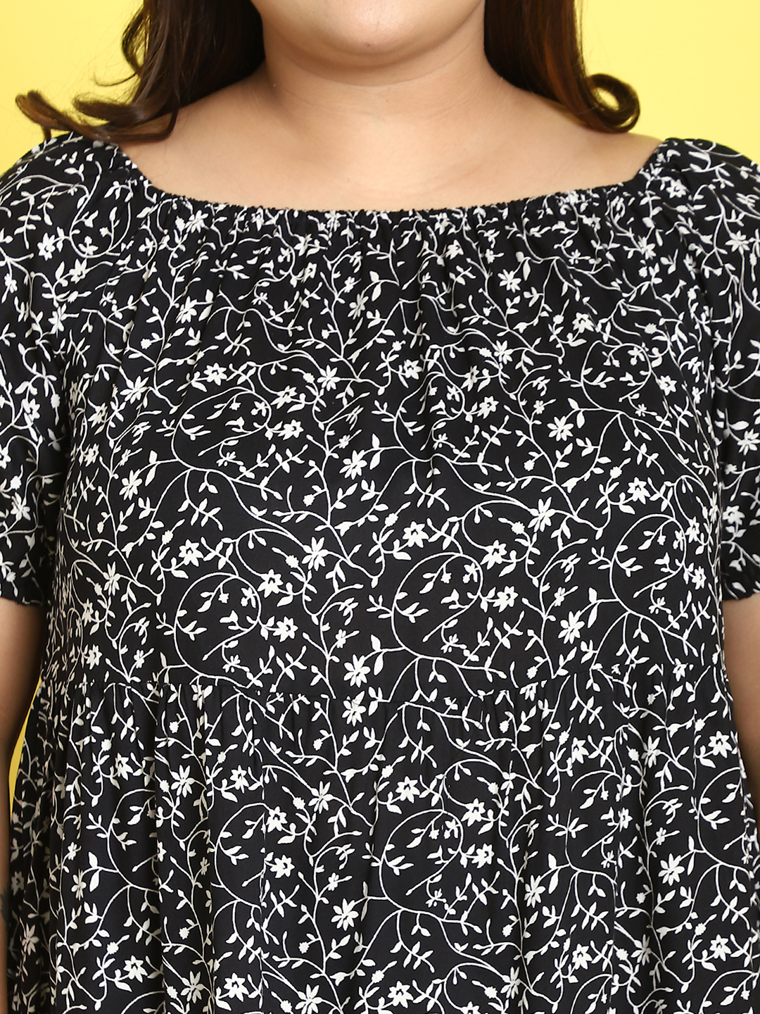 Women's Plus Size Black small floral printed A-Line Maxi dress