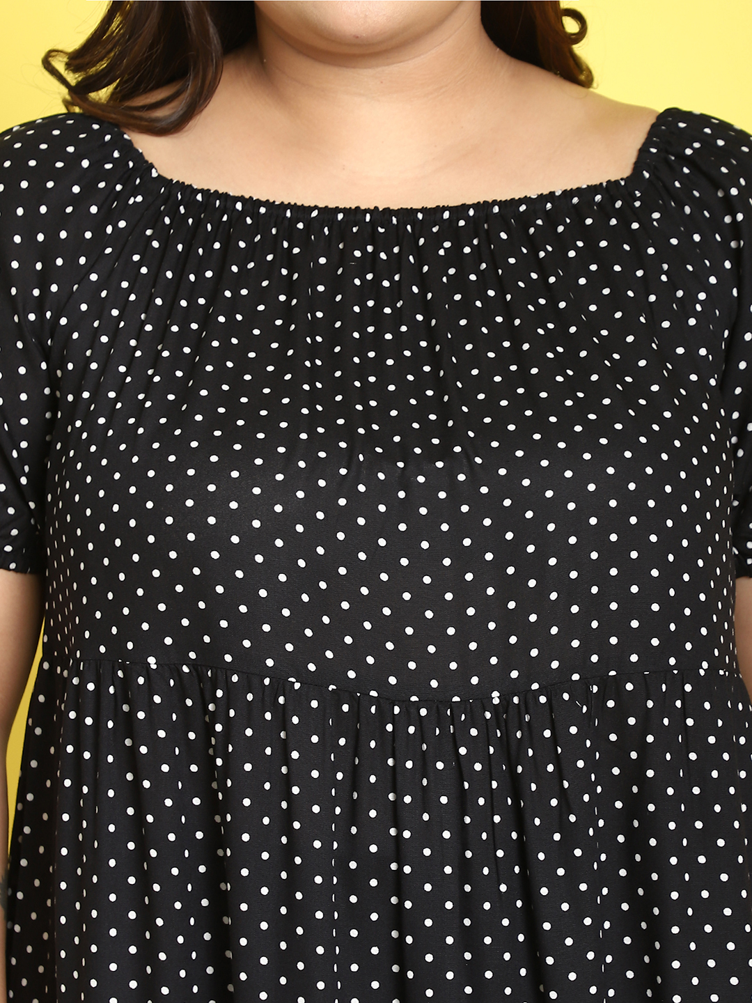Women's Plus Size Black polka dot printed A-Line Maxi dress