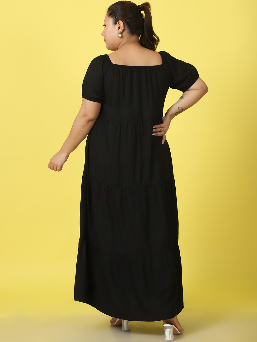 Women's Plus Size Black solid color A-Line Maxi dress