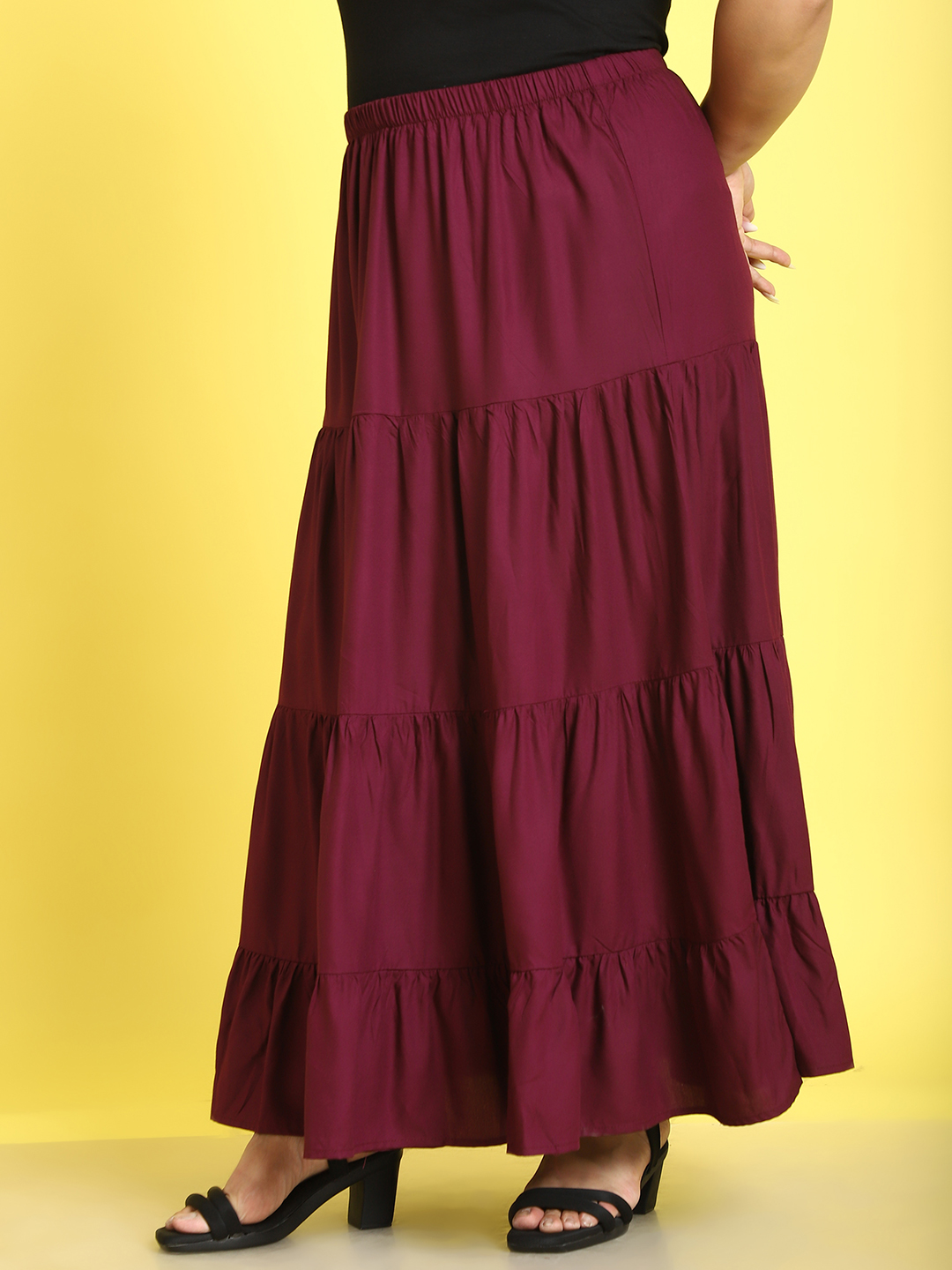 Women's Plus Size Plum Solid Color Maxi A-Line Skirt