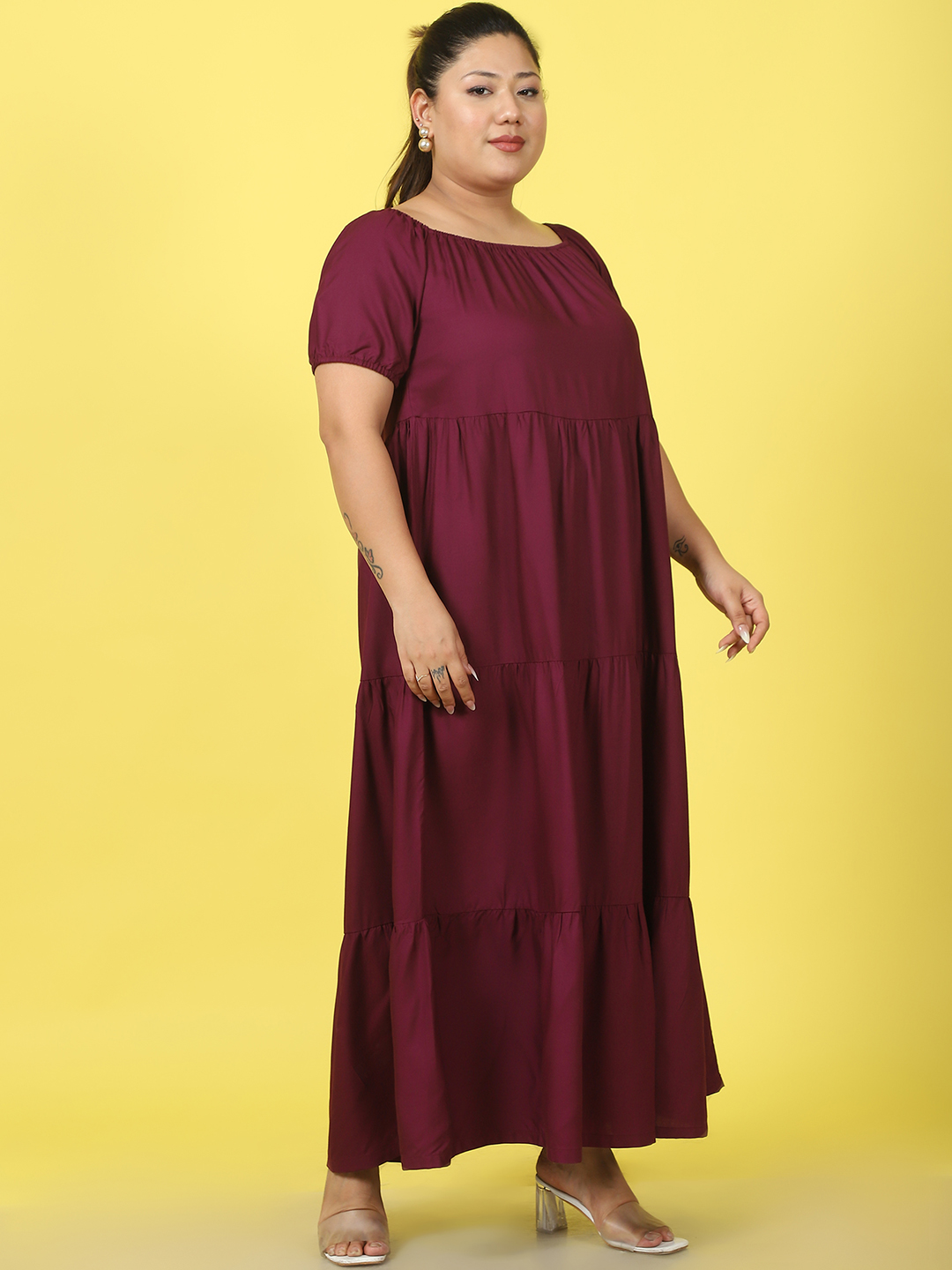 Women's Plus Size Plum solid color A-Line Maxi dress