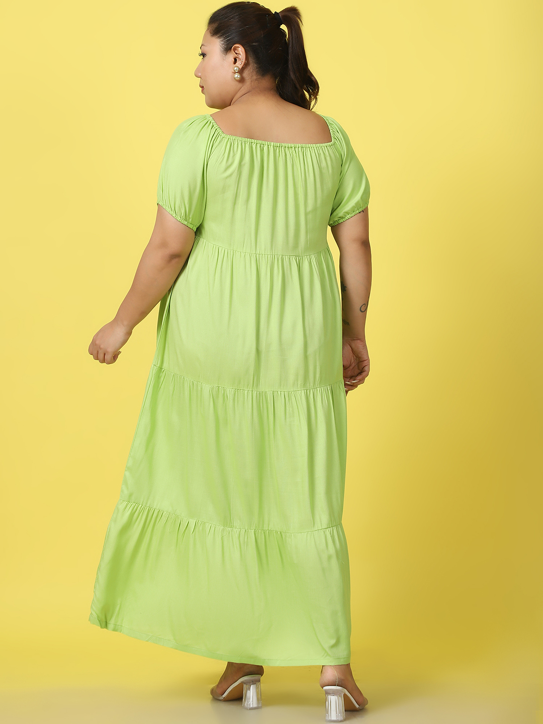 Women's Plus Size Green solid color A-Line Maxi dress