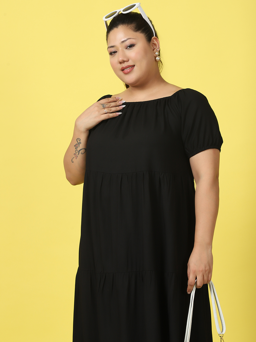 Women's Plus Size Black solid color A-Line Maxi dress