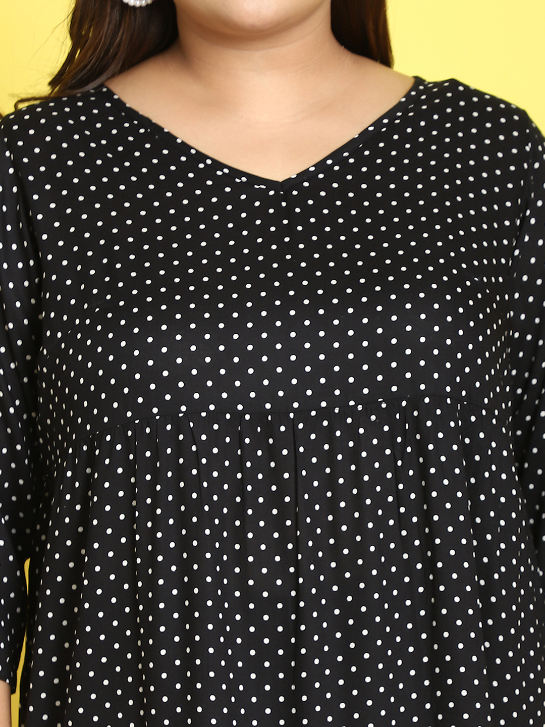 Women's Plus Size Black Polka Dot printed A-Line Midi dress