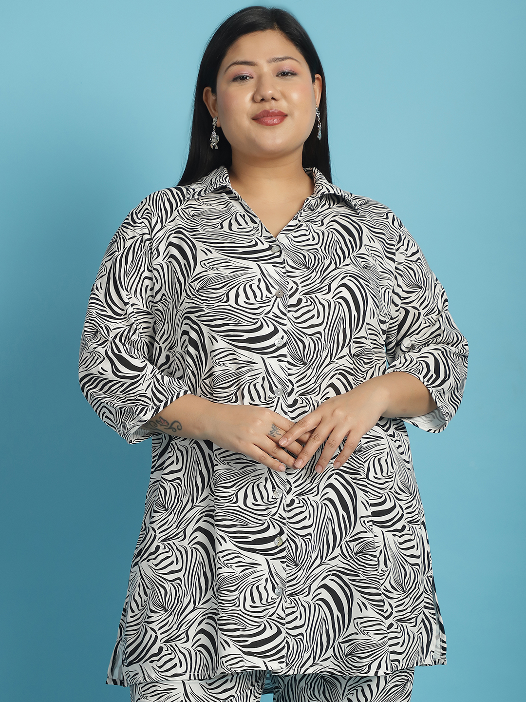 Women's Plus Size Black & White zebra printed casual shirt