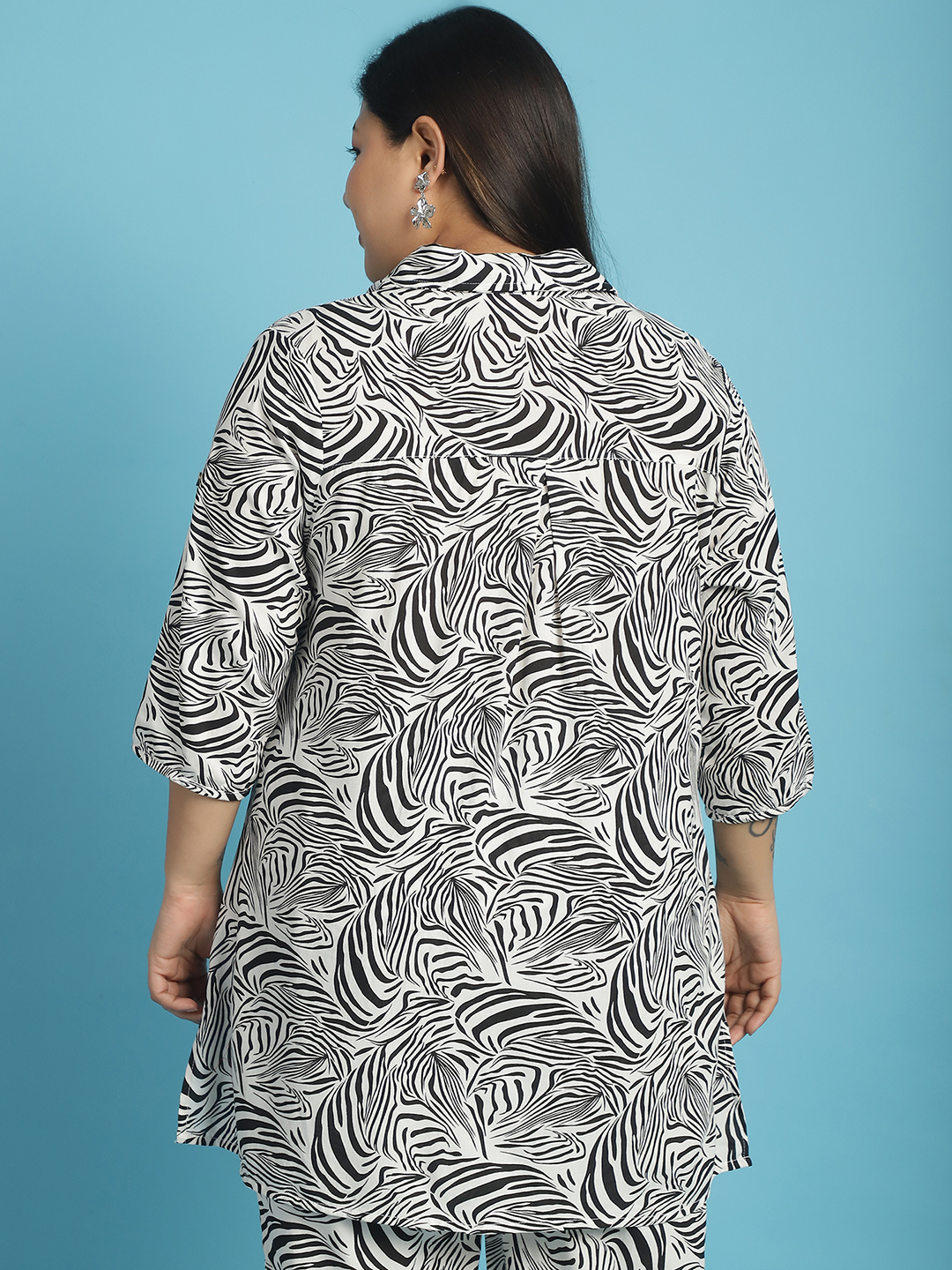 Women's Plus Size Black & White zebra printed casual shirt