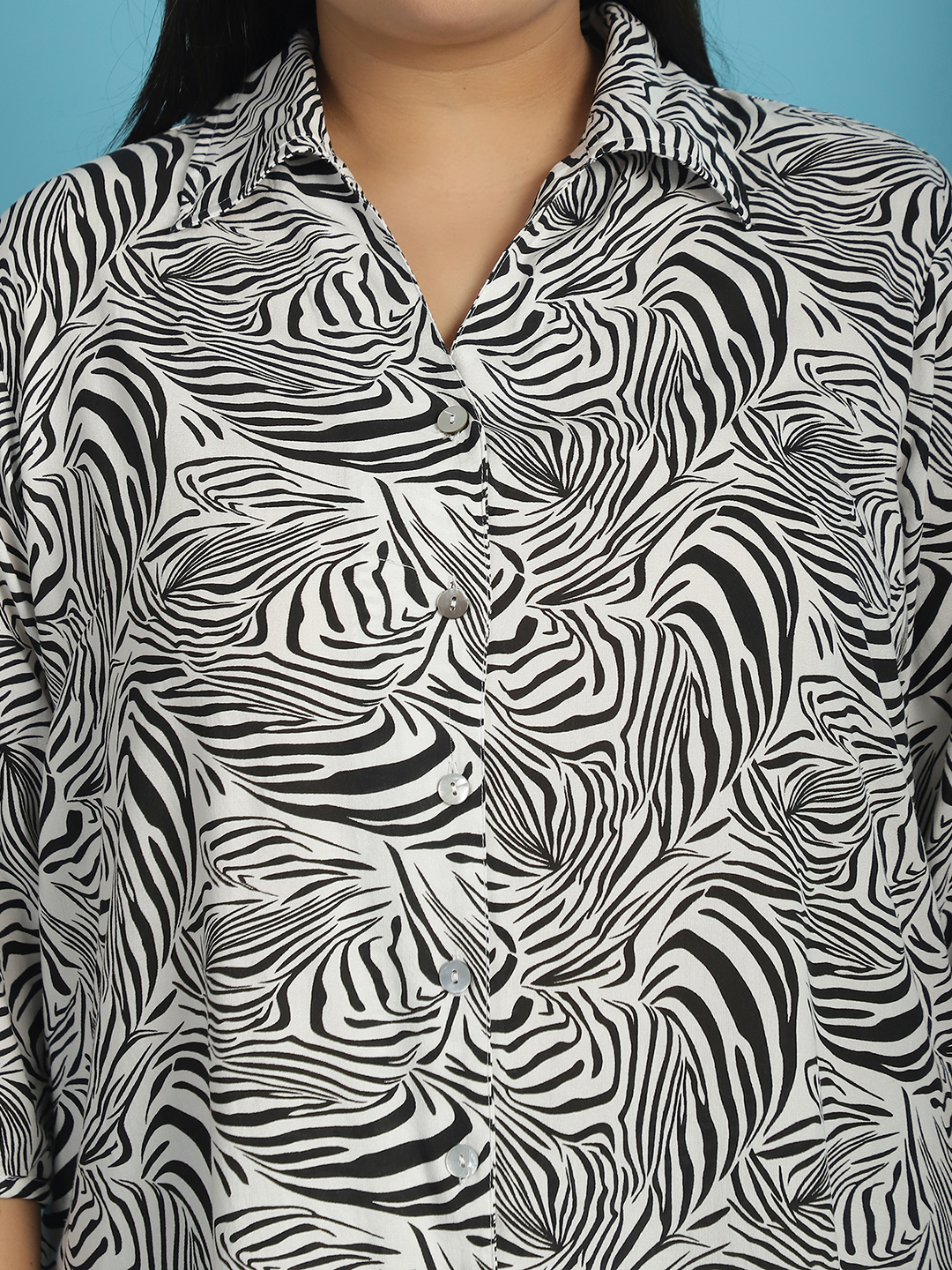 Women's Plus Size Black & White zebra printed casual shirt