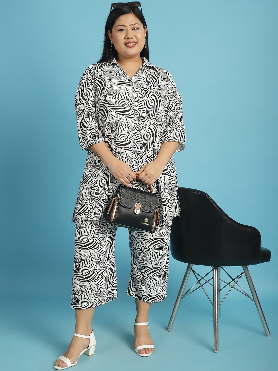 Women's Plus Size Black & White zebra printed casual shirt