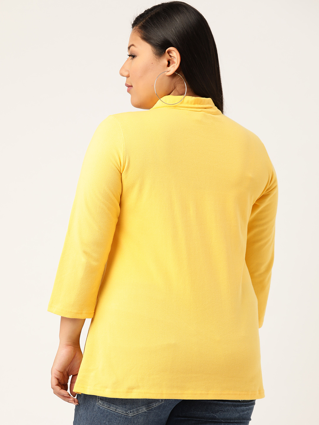 Women's Plus Size Yellow Solid Color Polo Collar Cotton T-shirt