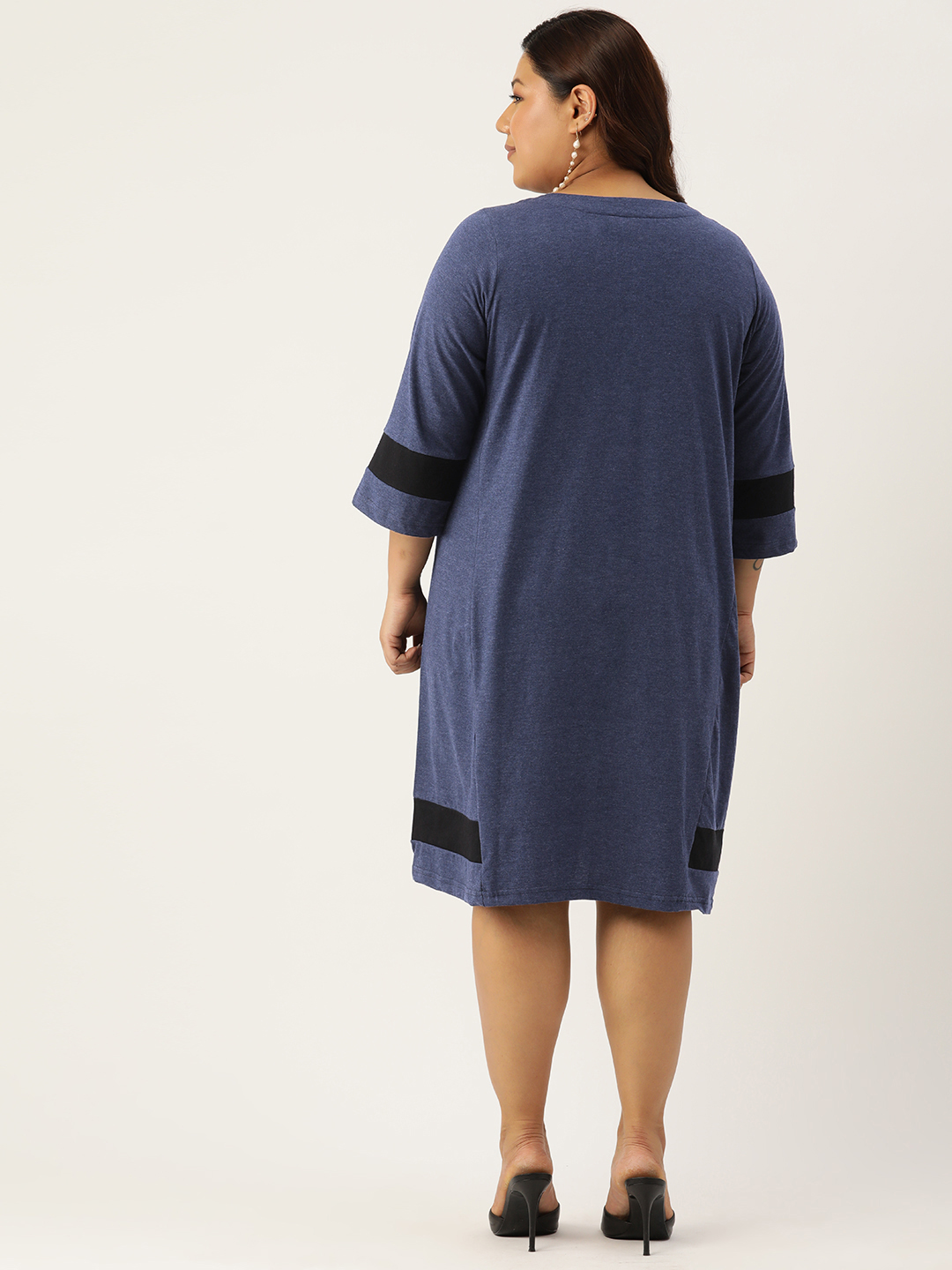 Women's Plus Size Melange & Black Colour Blocked Midi Dress