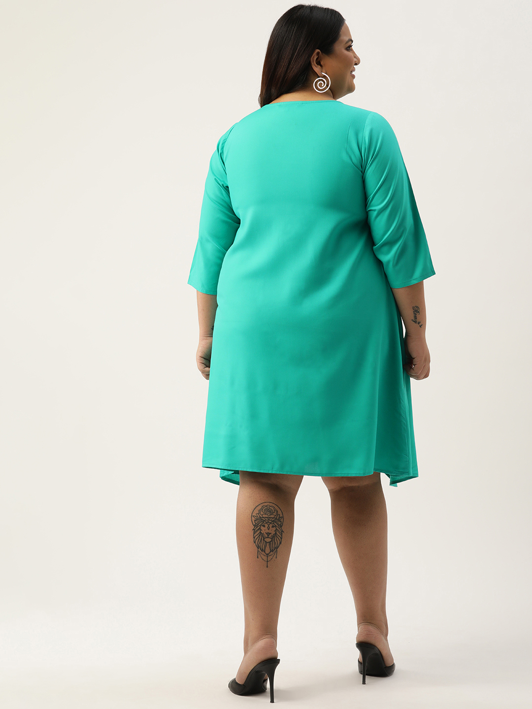 Women's Plus Size Teal Solid Color Layered A-Line Dress
