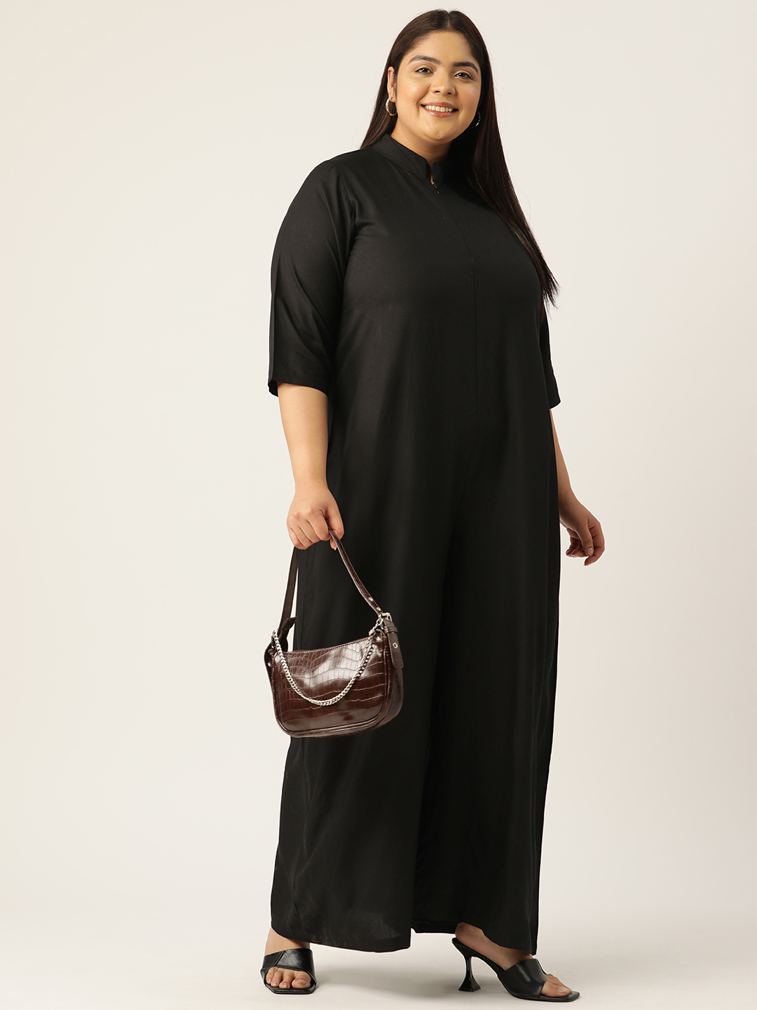 Women's Plus Size Black Solid Color Basic Jumpsuit