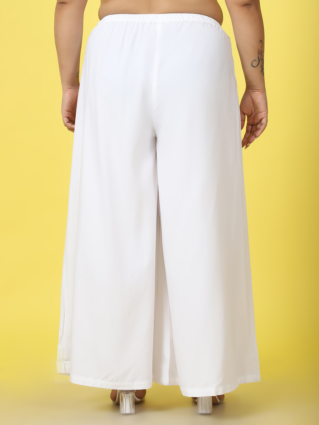 Women's Plus Size White Solid Color High-Rise Relaxed Palazzos