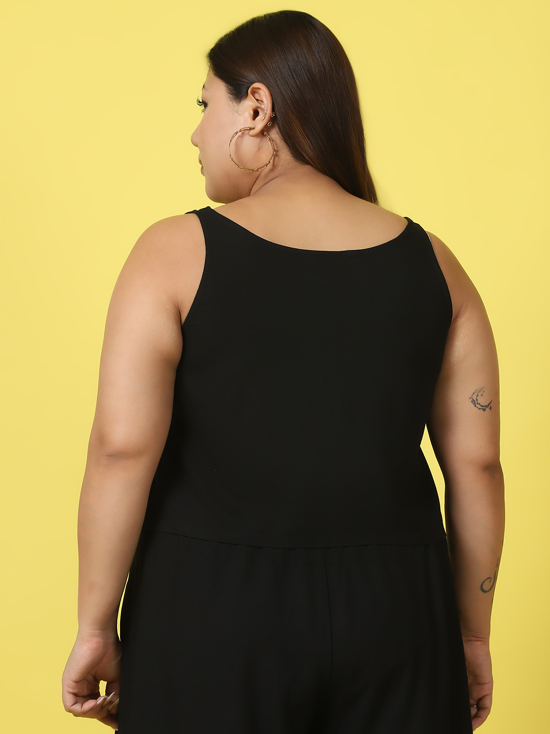 Women's Plus Size Black Solid Color Woven Cropped Top