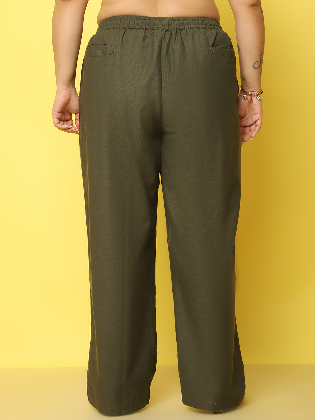 Women's Plus Size Olive Solid Color Linen Trouser