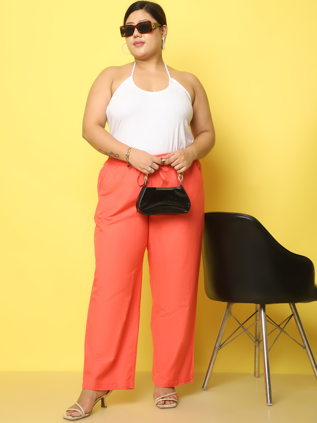 Women's Plus Size Coral Solid Color Linen Trouser