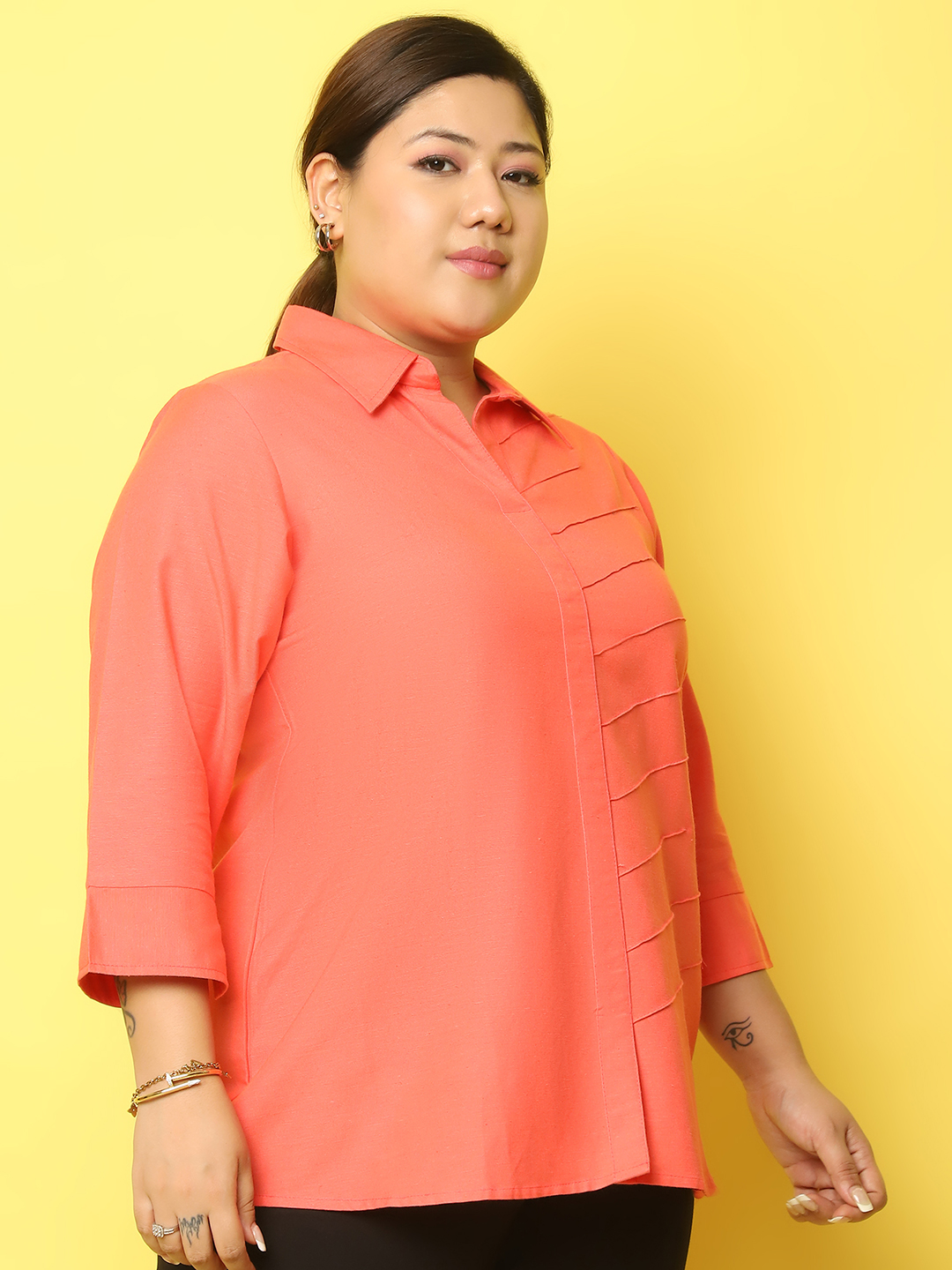 Women's Plus Size Coral solid color knitted Relaxed Casual shirt