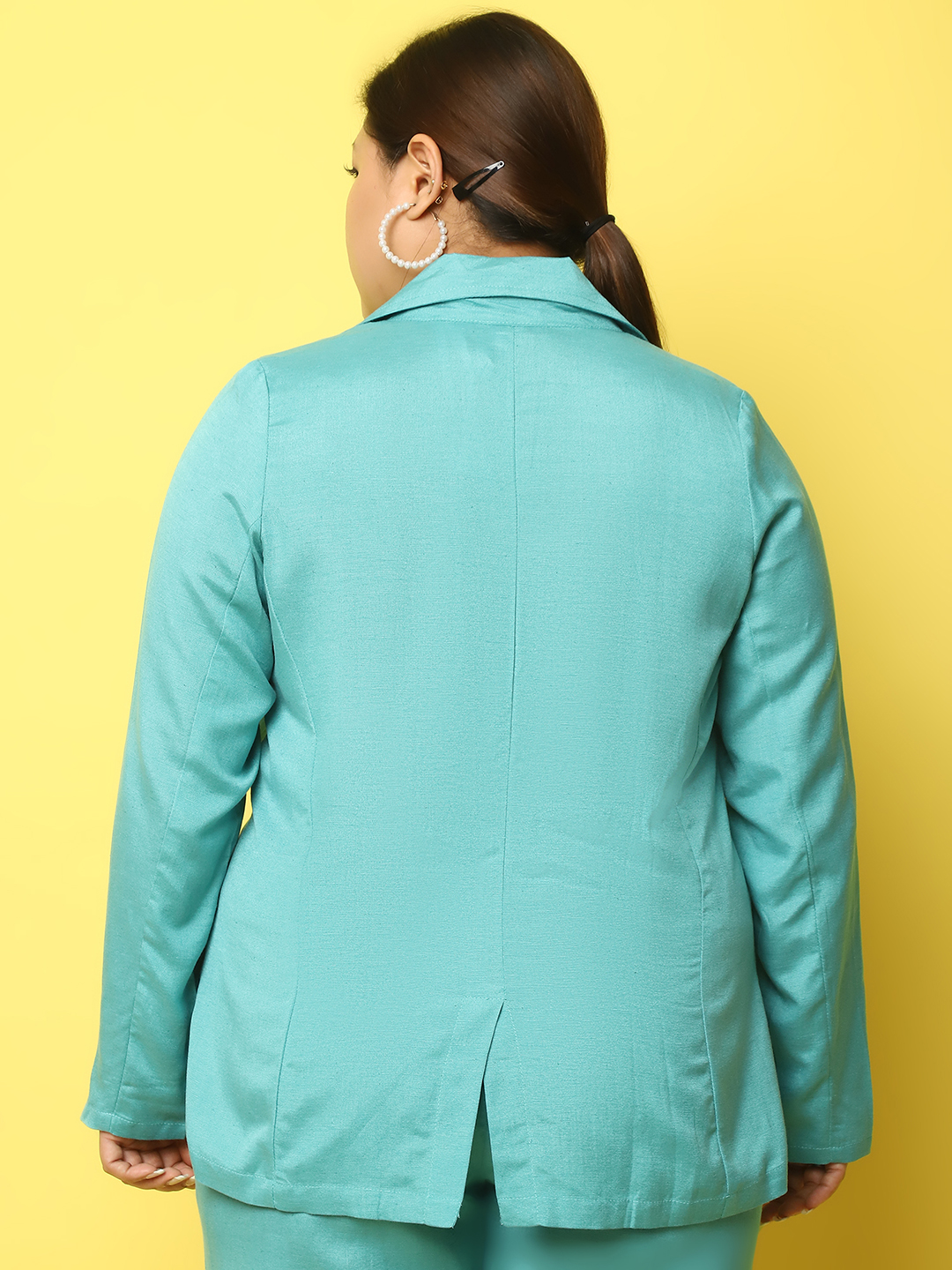 Women's Plus Size Teal Solid Color Knitted Linen Jacket