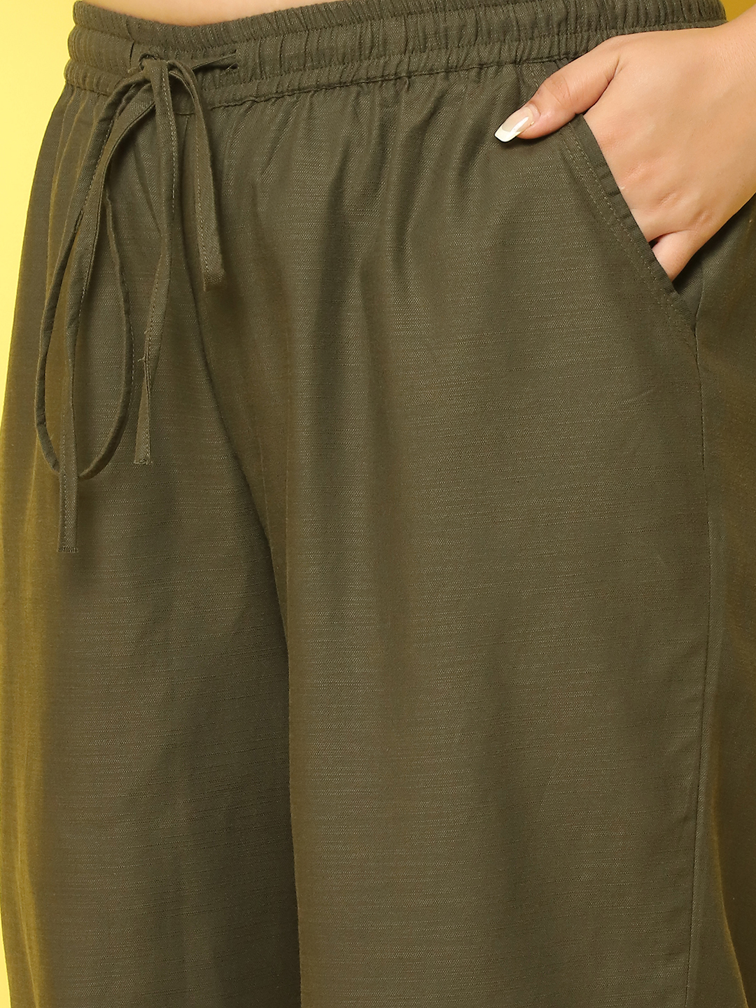 Women's Plus Size Olive Solid Color Linen Trouser