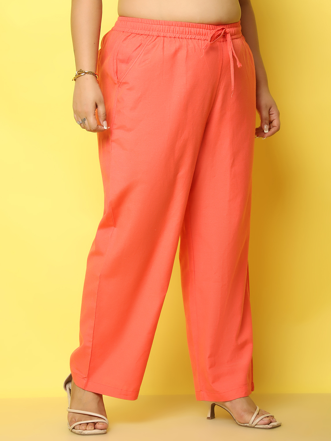Women's Plus Size Coral Solid Color Linen Trouser