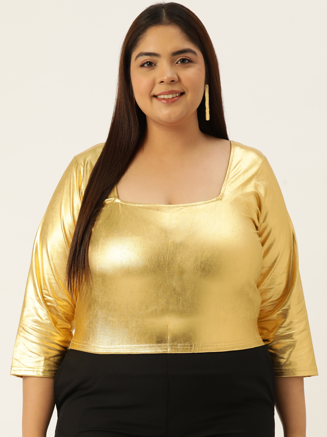 Women's Plus Size Gold Solid Color Crop Top