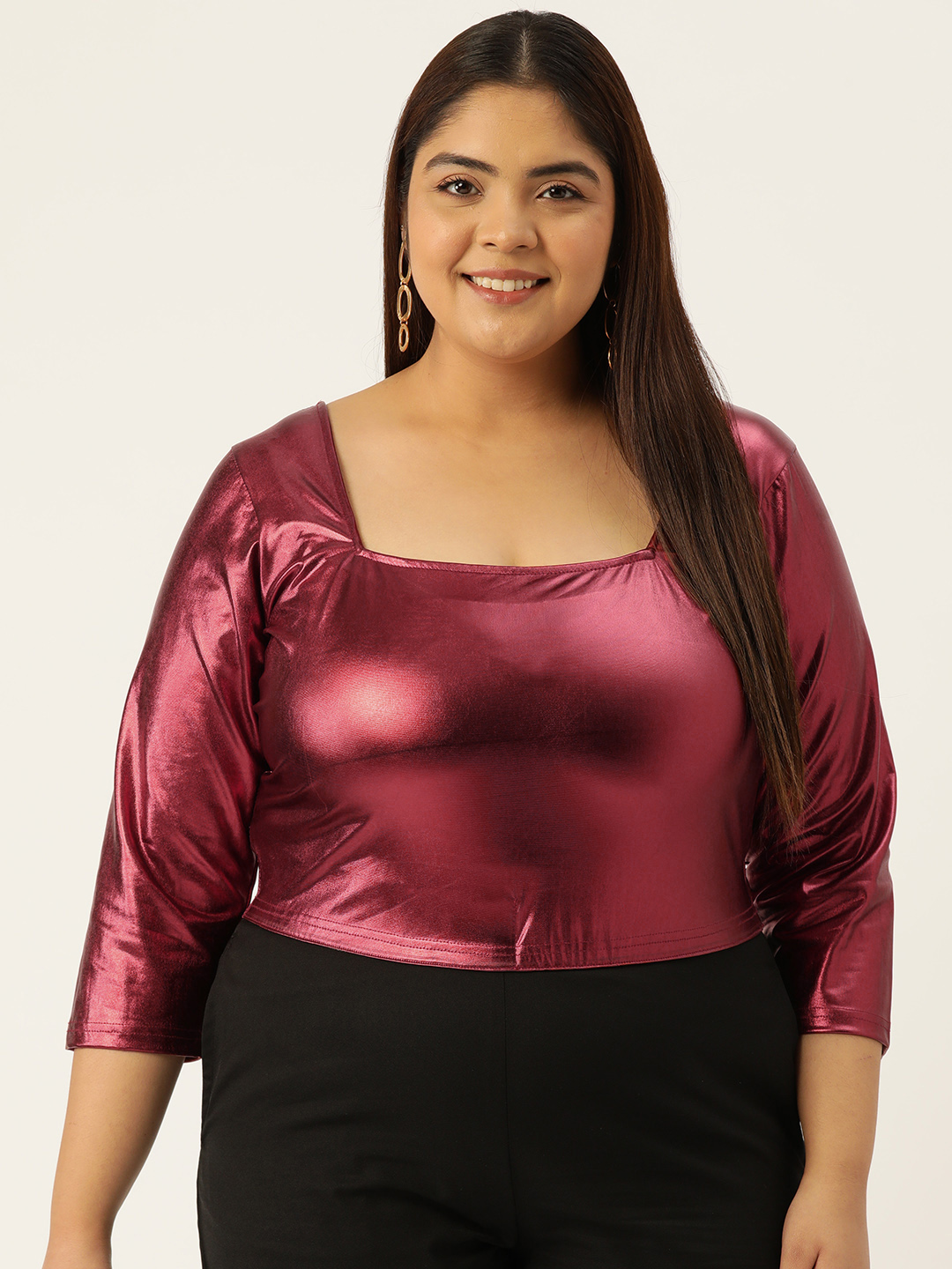 Women's Plus Size Maroon Solid Color Crop Top