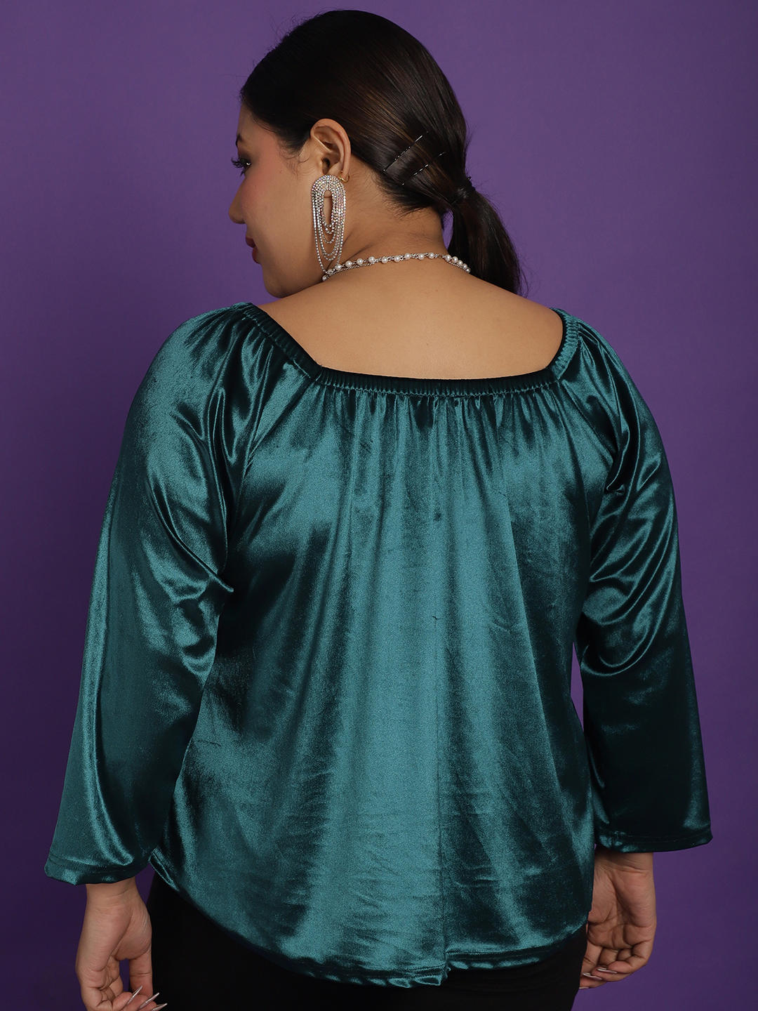 Women's Plus Size Green Solid Color Velvet Top